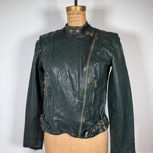 Rare Lauren Ralph Lauren Dark Green Leather Biker Jacket